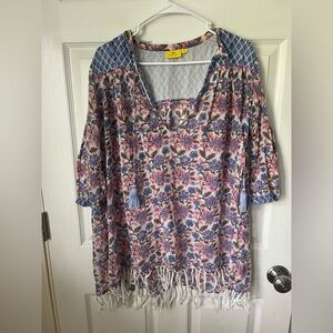 Roberta Roller Rabbit Pink and Purple Embellished Tunic Coverup